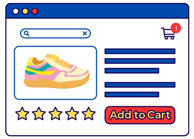 cartoon stylized Webpage with of an e-commerce store