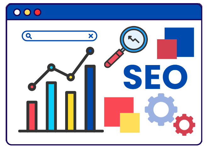 cartoon stylized Webpage with the words SEO written